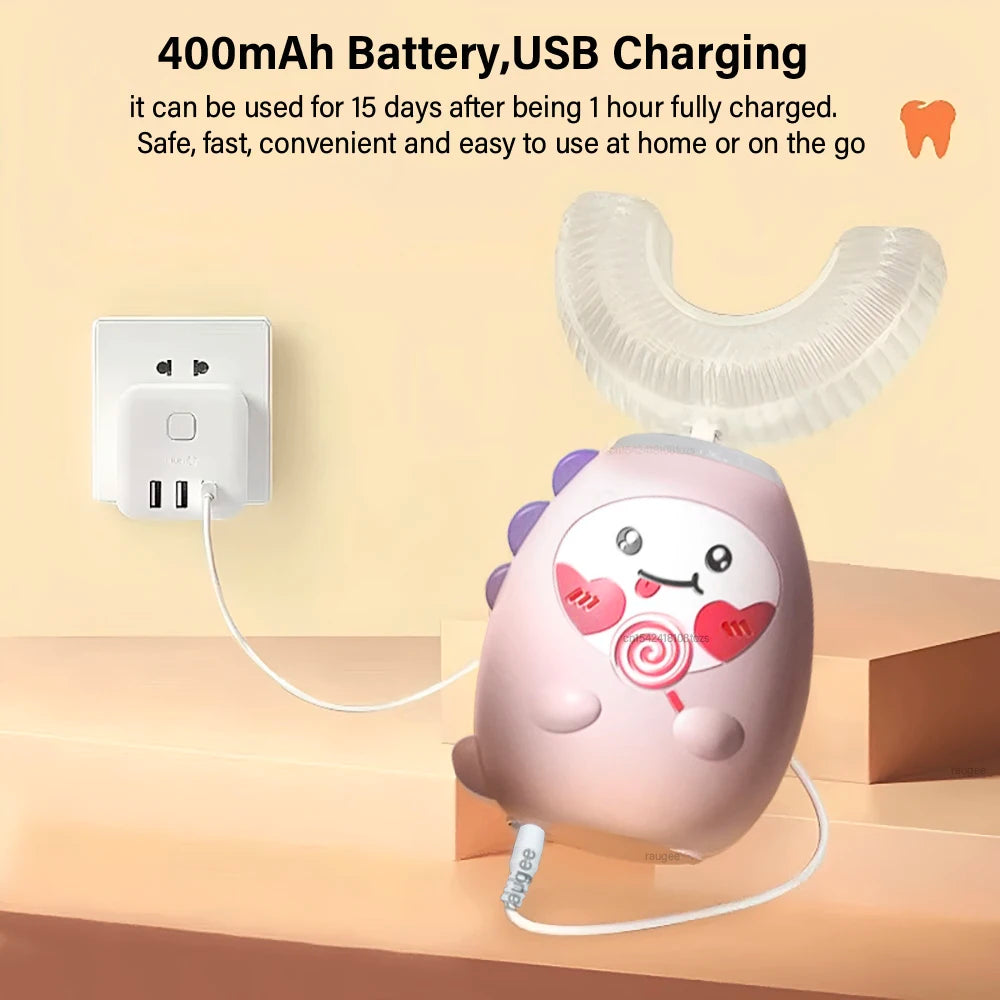 Electric Toothbrush for Children U-Shaped Children'S Electric Toothbrush USB Rechargeable Cartoon Child Kids Electric Toothbrush